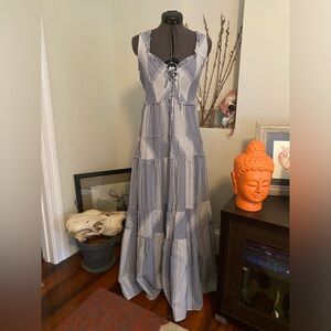 NWT Betsy Johnson, blue gingham maxi, XS